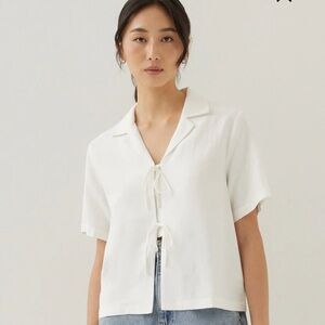 NWT Love Bonito Allie Linen Ribbon Tie Shirt in XS